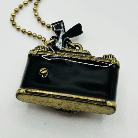 Betsy Johnson Silver Tone Camera  Black Enamel And Rhinestones Necklace - Picture 5 of 7